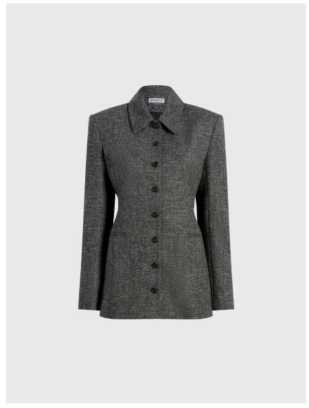 Collared Blazer in Textured Cotton Wool