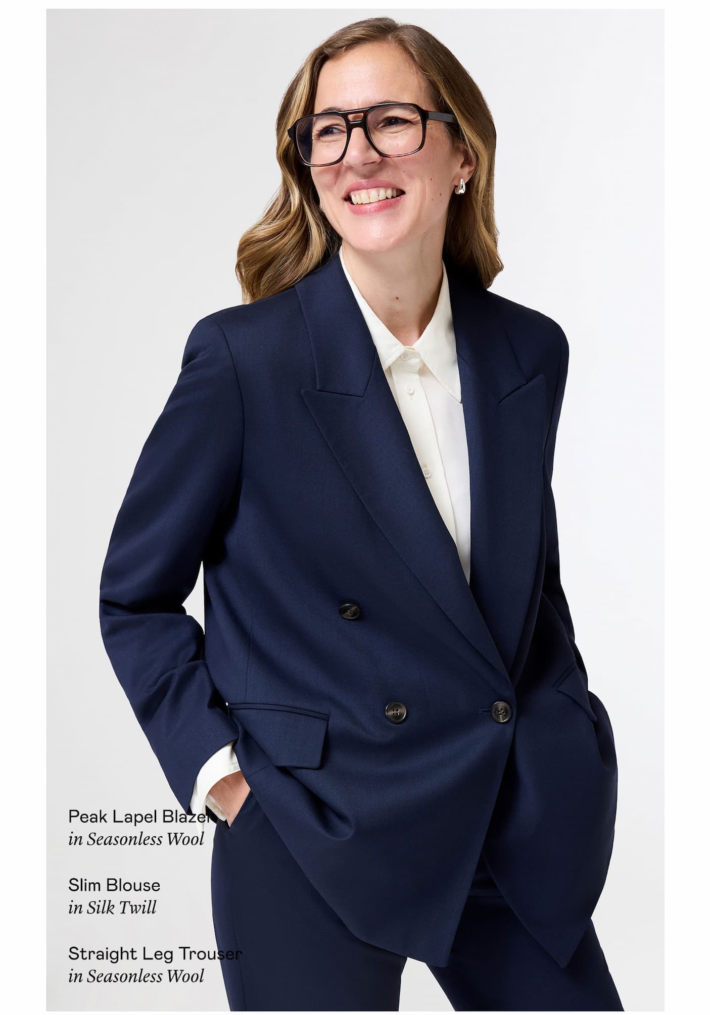 “Everyone needs a great dark blazer, and this one has the tailoring details that make it feel elevated. Midnight is a little softer than black, but still has that same confidence. “Everyone needs a great dark blazer, and this one has the tailoring details that make it feel elevated. Midnight is a little softer than black, but still has that same confidence.