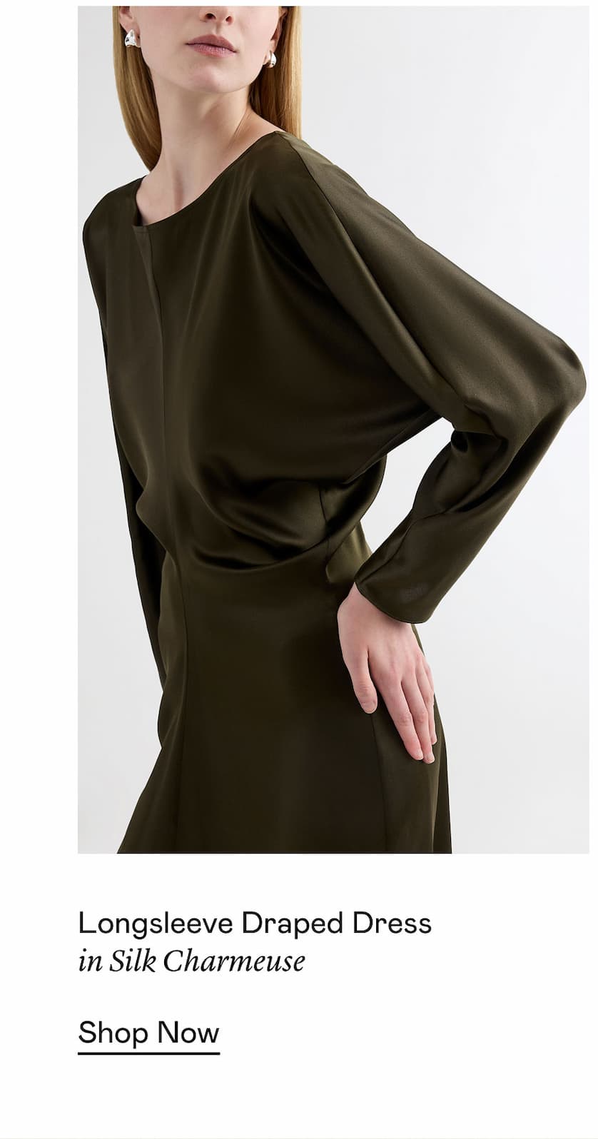 Longsleeve Draped Dress in Silk Charmeuse Longsleeve Draped Dress in Silk Charmeuse