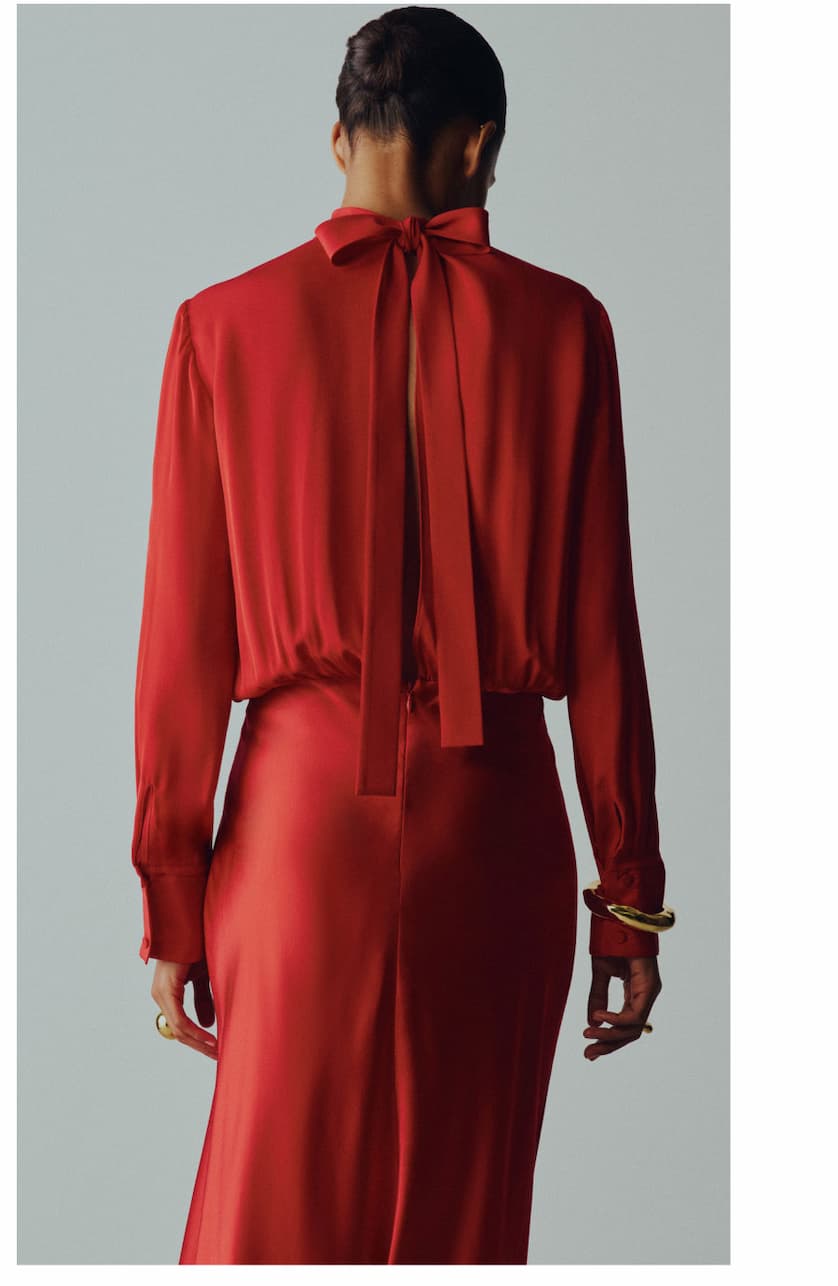 Tie Back Dress in Silk Double Georgette & Silk Charmeuse | Red