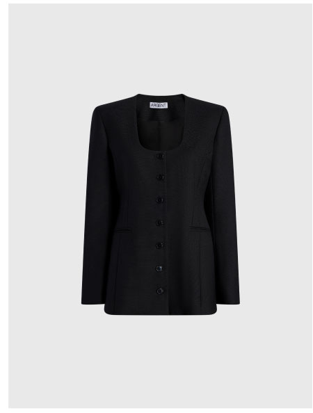 Scoop-Neck Blazer in Textured Wool Blend