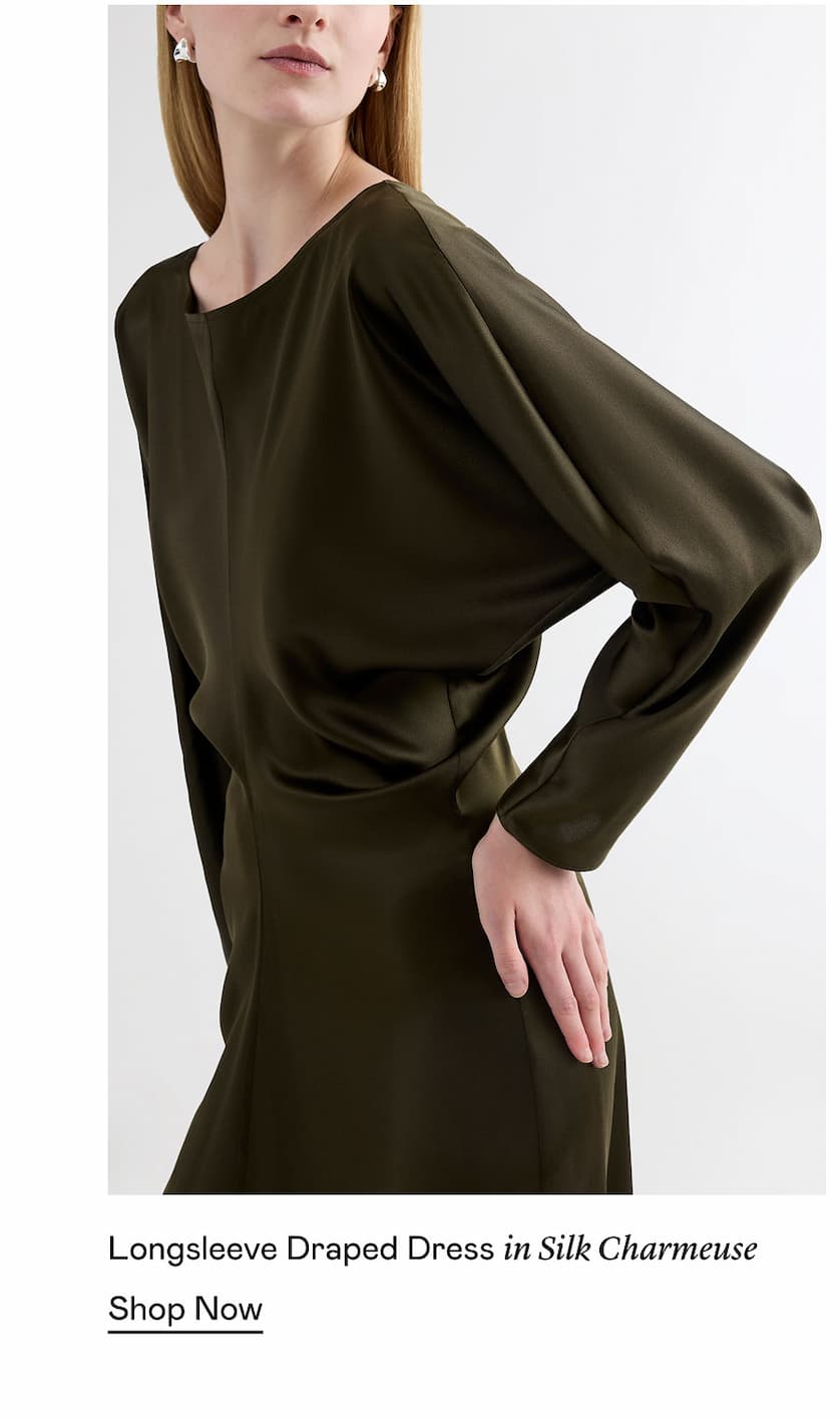Longsleeve Draped Dress in Silk Charmeuse