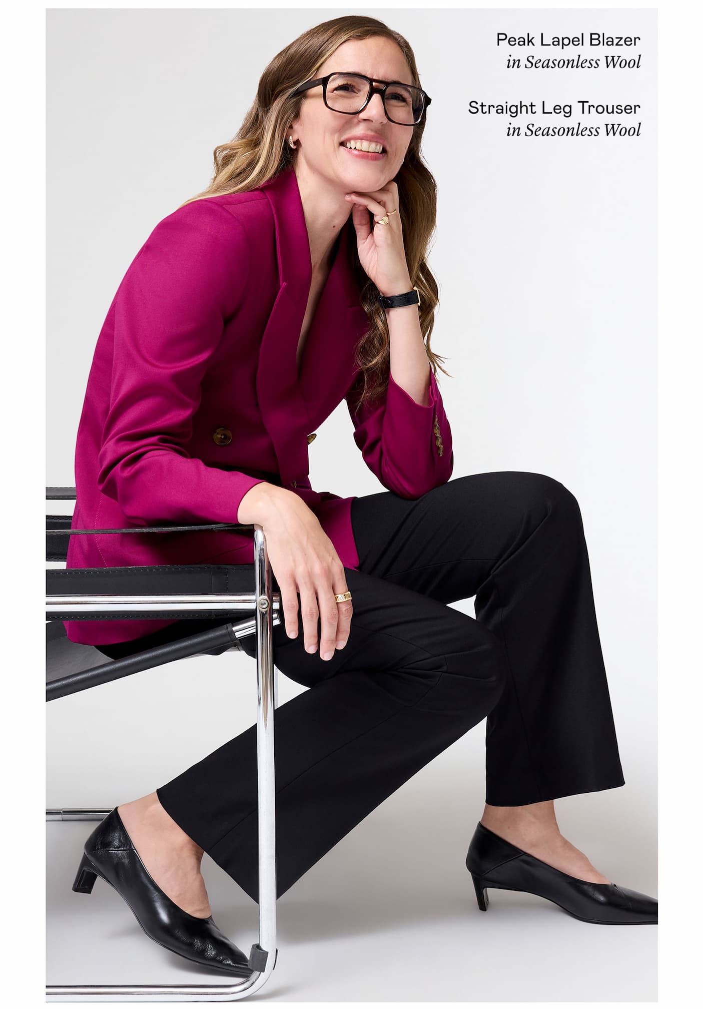 “You can’t talk about our 10-year anniversary without talking about Magenta. I love that this blazer brings our signature color into such a strong, wearable silhouette. “You can’t talk about our 10-year anniversary without talking about Magenta. I love that this blazer brings our signature color into such a strong, wearable silhouette.