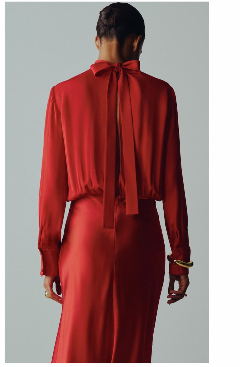 Tie Back Dress in Silk Double Georgette & Silk Charmeuse | Red Tie Back Dress in Silk Double Georgette & Silk Charmeuse | Red