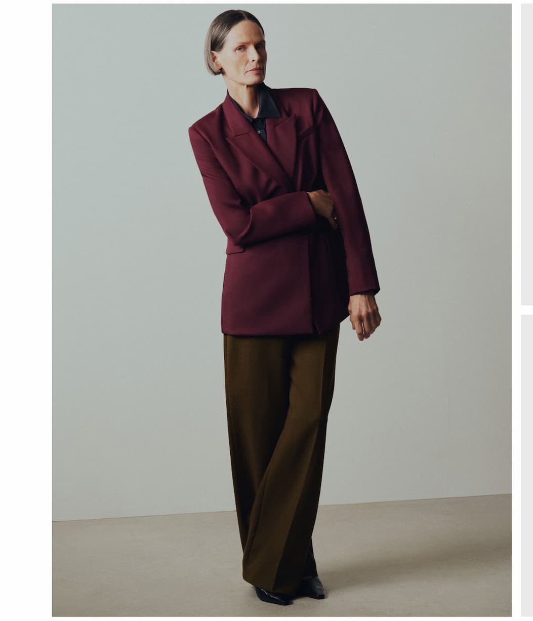 An unexpected pairing of Green Ochre textured wool and Dark Plum tailoring brings rich seasonal color to a polished, modern look. An unexpected pairing of Green Ochre textured wool and Dark Plum tailoring brings rich seasonal color to a polished, modern look.
