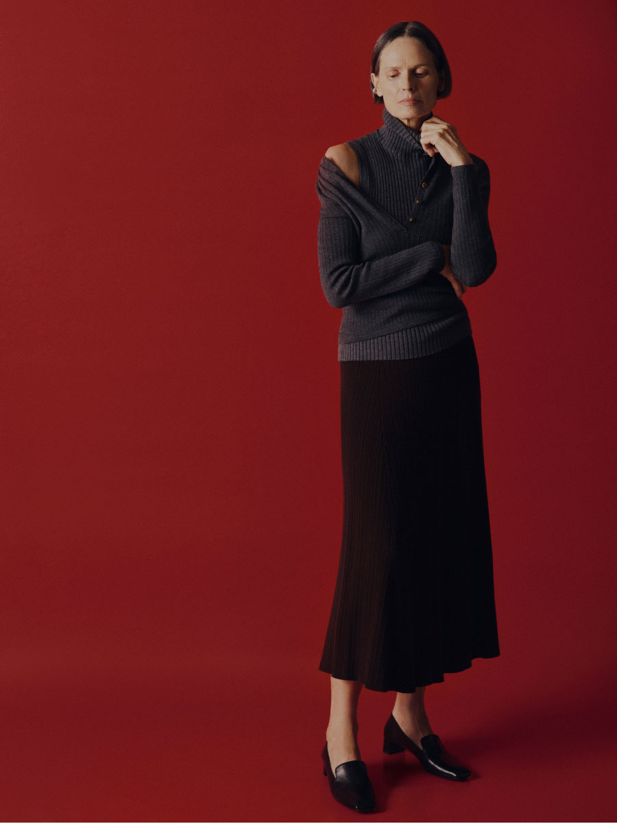Ribbed Skirt in Merino Silk