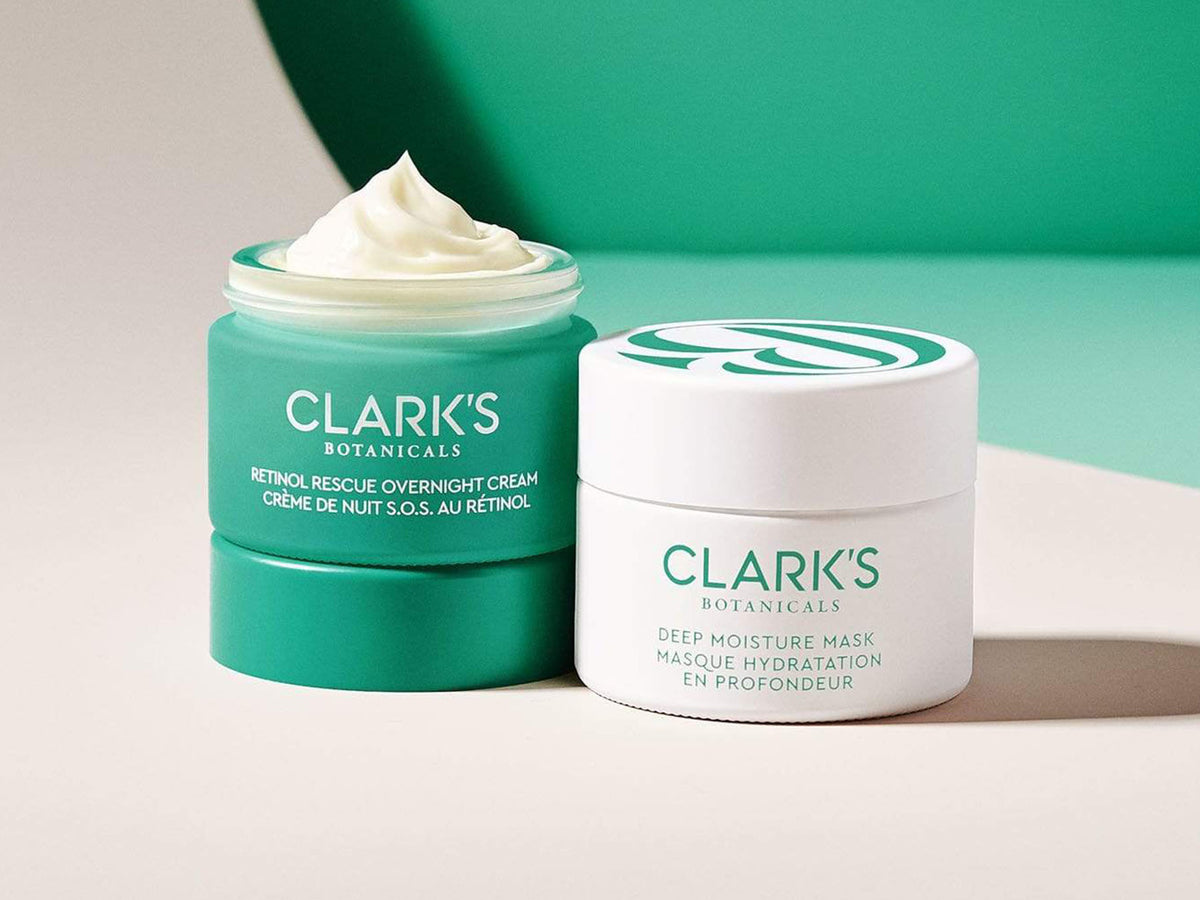 Retinol Rescue Overnight Cream, open, beside Deep Moisture Mask