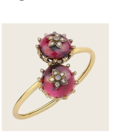 abcVintage Antique Garnet, Diamond and Opal Floral Bypass Bangle