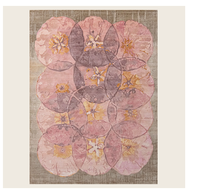 Pink Aurora Contemporary Tibetan Wool Silk Blend Rug - 9' x 12'