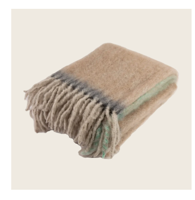 Mohair Twist Frame Throw - Taupe + Aqua