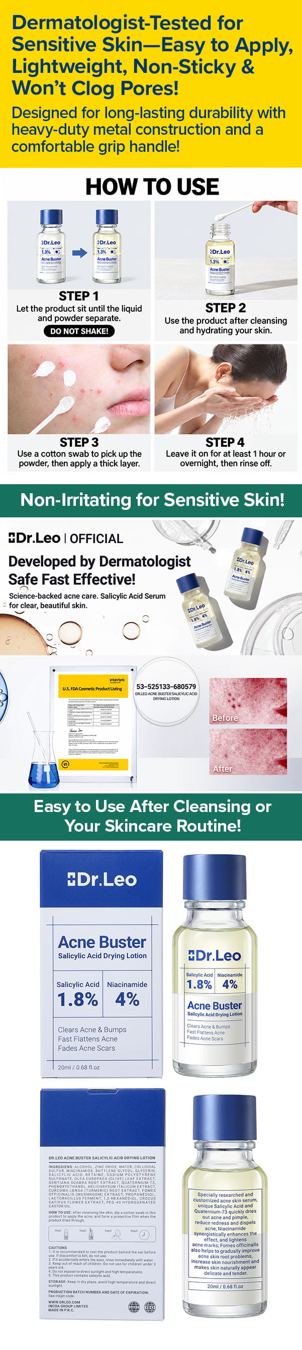 Dermatologist-Tested for Sensitive Skin—Easy to Apply, Lightweight, Non-Sticky & Won’t Clog Pores!
