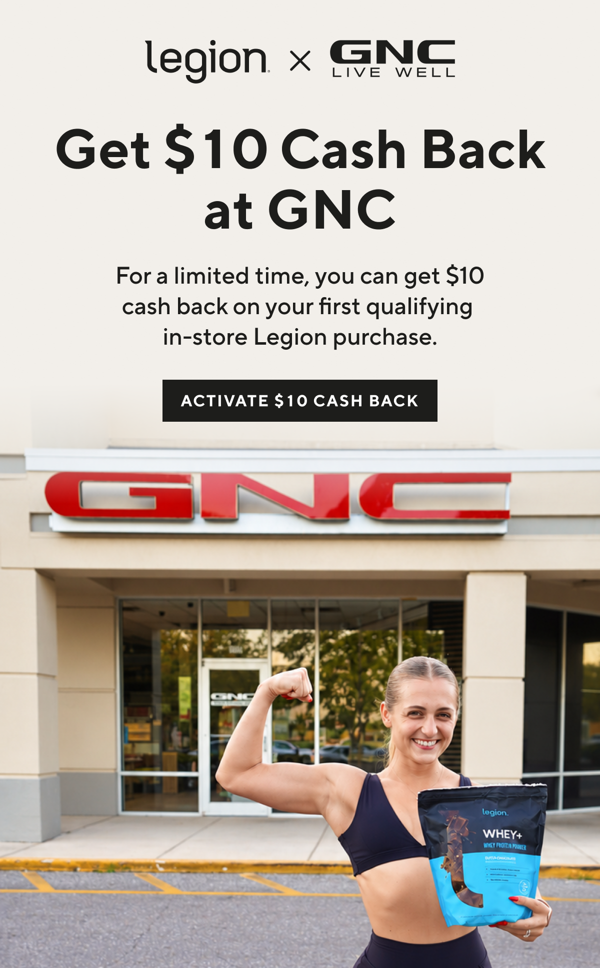 Get $10 cash back at GNC