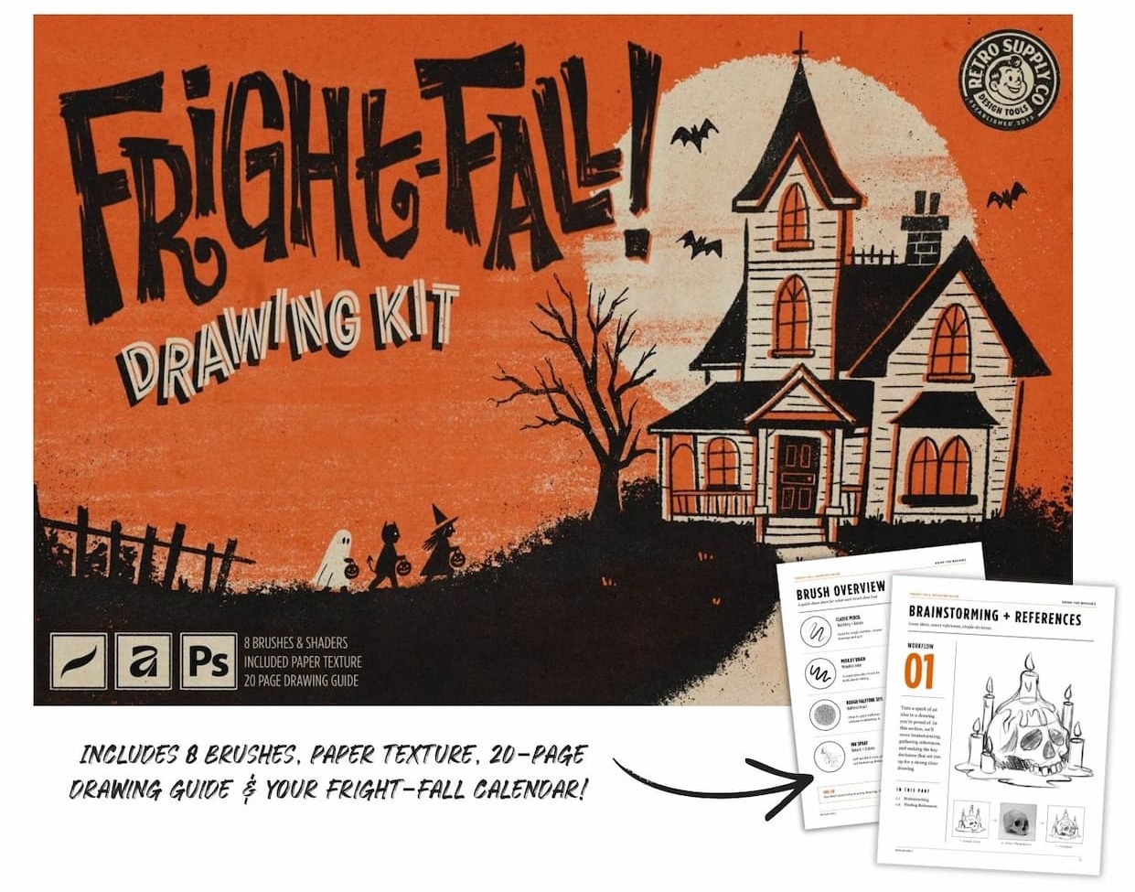 Fright-Fall Drawing Kit Cover and pages from drawing guide