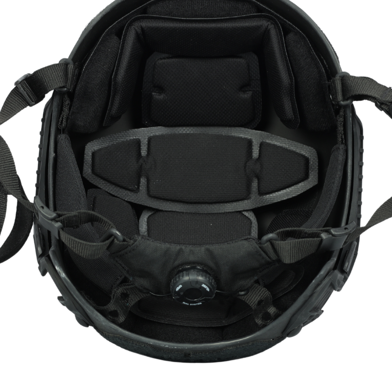 close up of black fortis bump helmet close up of black fortis bump helmet