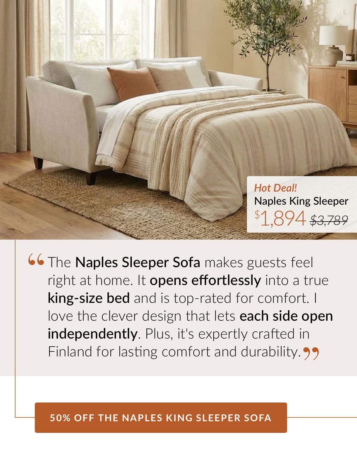 50% OFF THE NAPLES KING SLEEPER SOFA