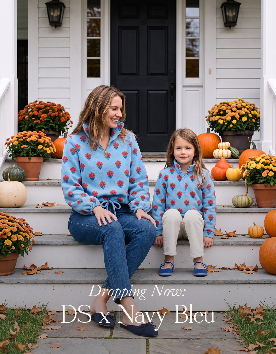 Dropping Now: DS x Navy Bleu Two female-founded brands, one shared love of joy in everyday dressing. Our cult-favorite Boardwalk and Kids Windabout Pullovers arrive in Navy Bleu's exclusive Cottage Floral on our cozy Vello Fleece.   The prettiest pullovers of the season are here.  Shop Now
