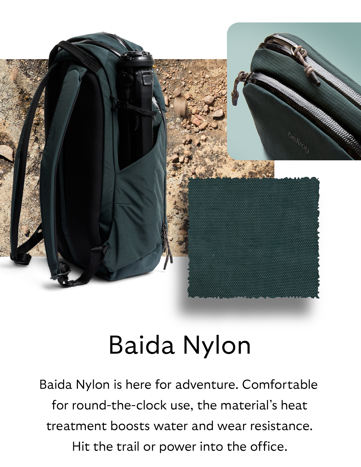 [Material name] Baida Nylon [Starburst] Baida Nylon is here for adventure. Comfortable enough for round-the-clock use, the material’s heat treatment boosts water and wear resistance. Hit the trail or power into the office.