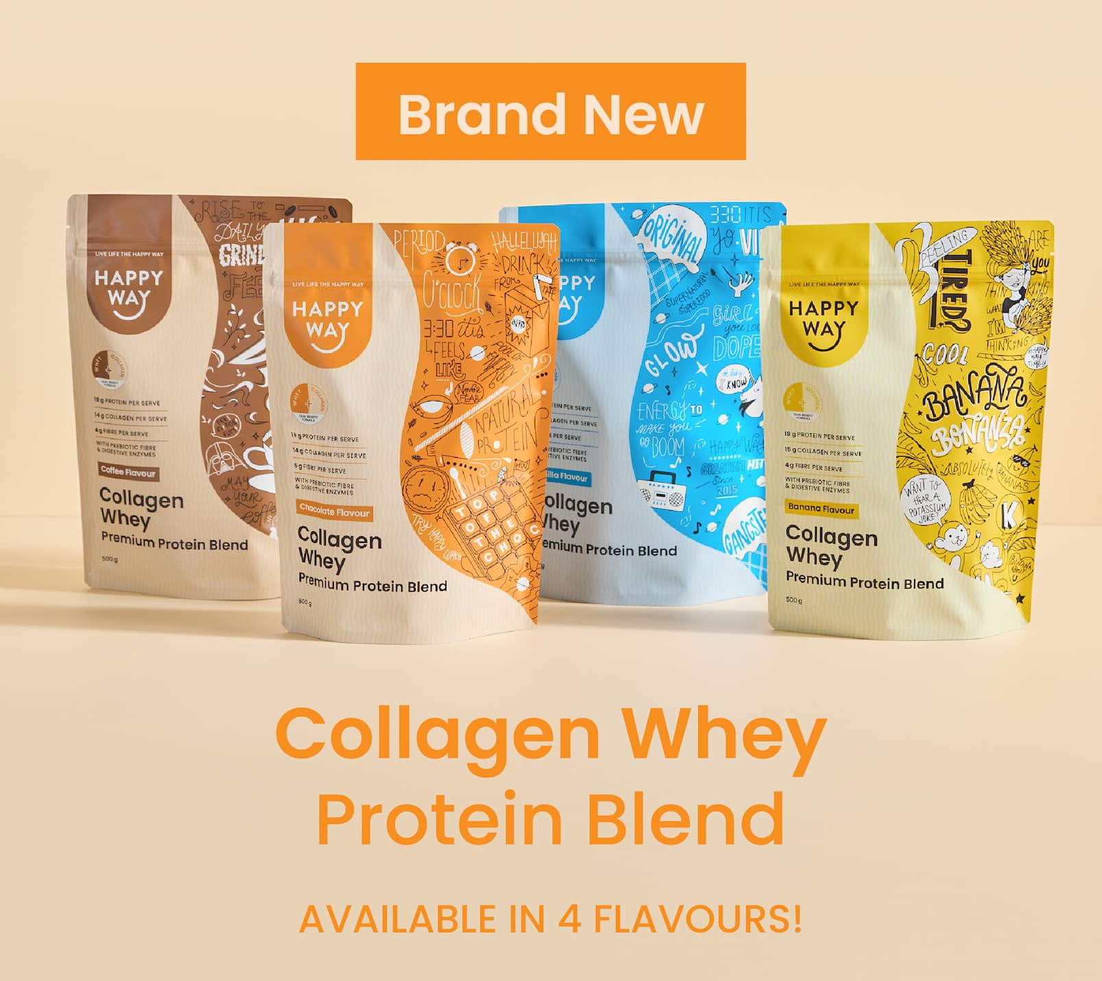  BRAND NEW  COLLAGEN WHEY  PROTEIN BLEND   AVAILABLE IN 4 FLAVOURS! 