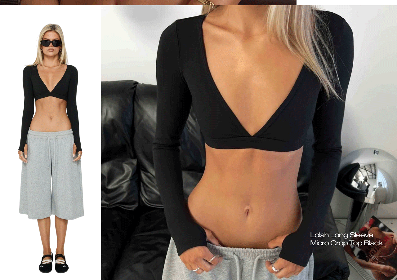 Lolah Long Sleeve Micro Crop Top Black