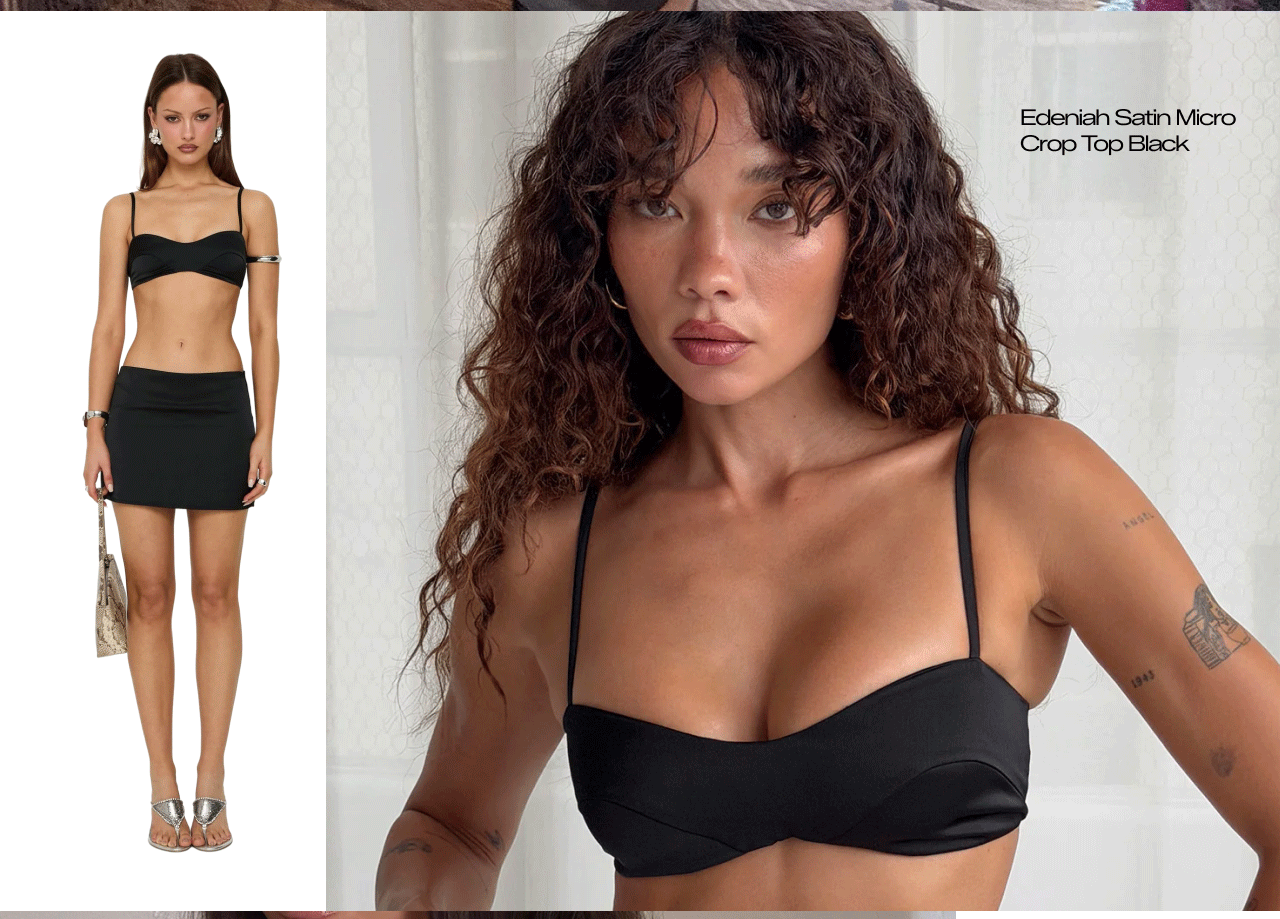Edeniah Satin Micro Crop Top Black