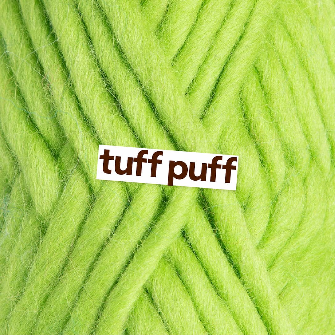 Image: Green puffy yarn. Text: tuff puff