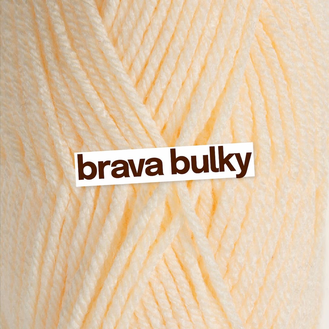 Image: light yellow yarn. Text: brava bulky >>