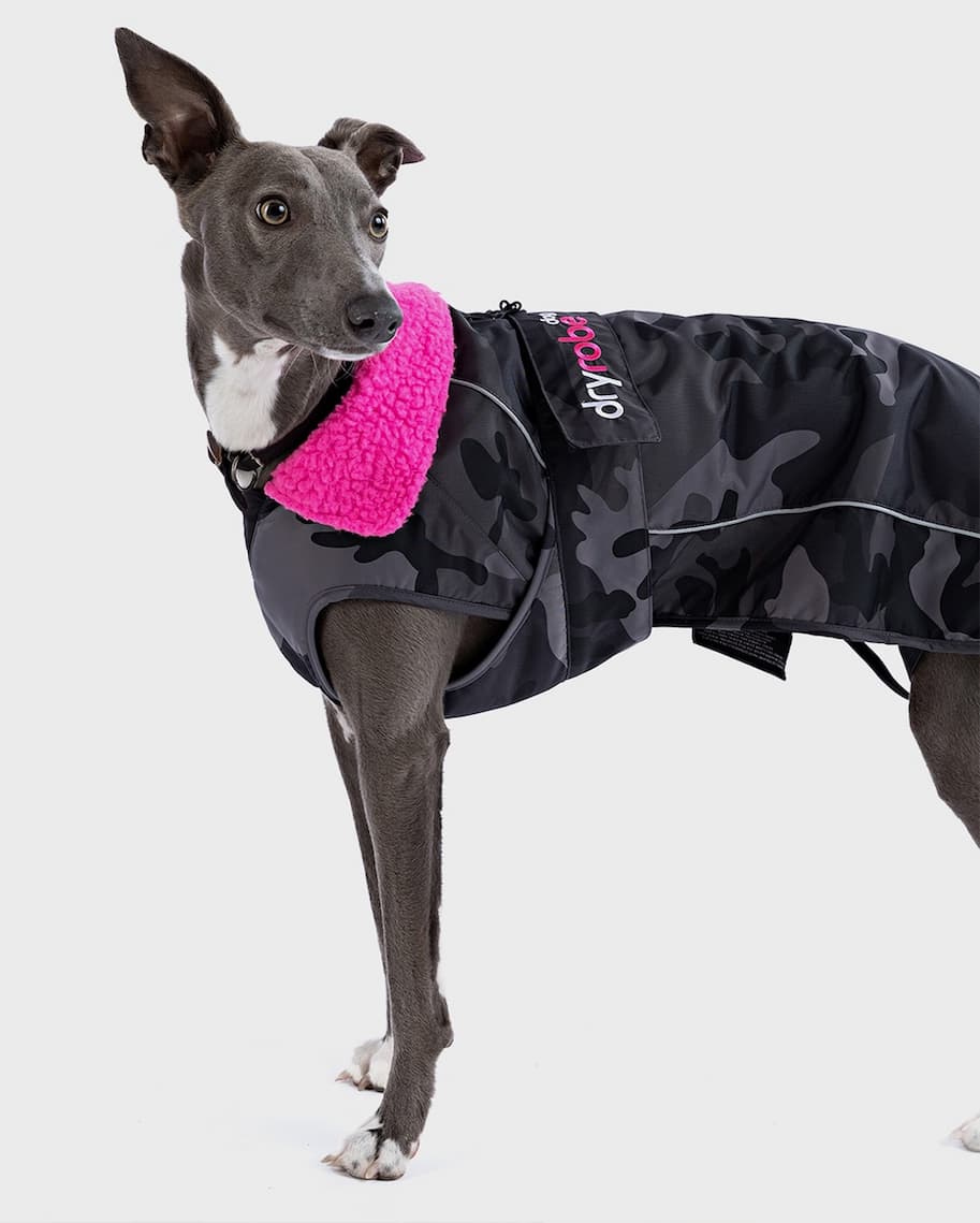 Dog in a Dryrobe® Black Camo Pink Dog Coat