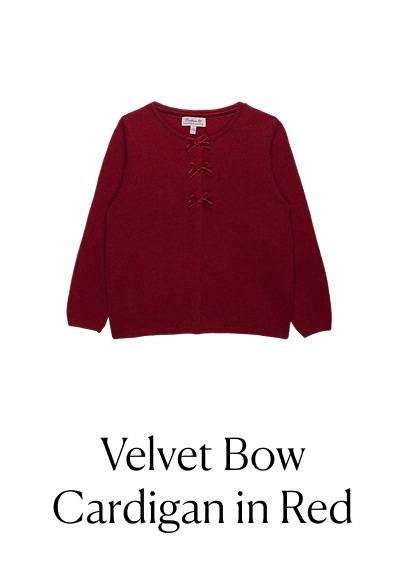 Velvet Bow Cardigan in Red