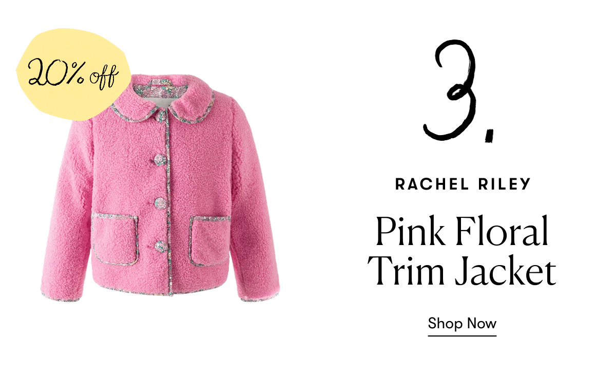 Rachel Riley: Pink Shearling Floral Trim Jacket | 20% Off 