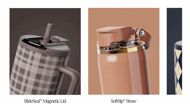 ÜTurn Lid, OctaLock Threading System, Slide Seal Magnetic Lid, Soft Sip Straw
