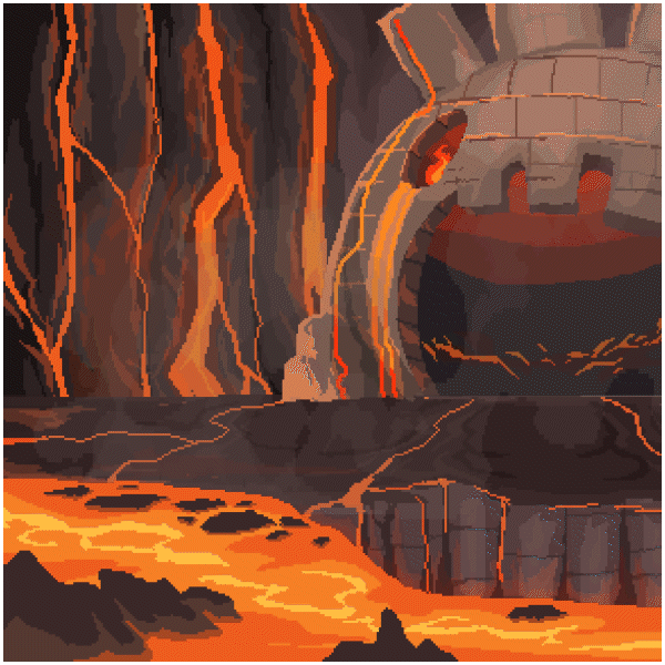 Magmara the cassowary kaiser standing in the firelit Temple of Flames surrounded by chanting minions holding shovels, Level 4 Souranges glowing in the lava forge