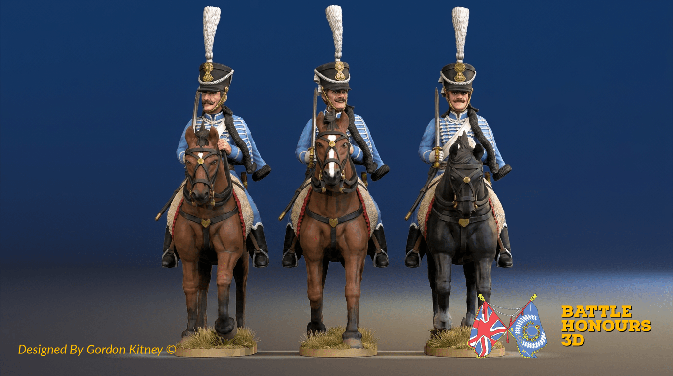 Colourised Napoleonic cavalry models from the Battle Honours 3D Napoleonic figure range