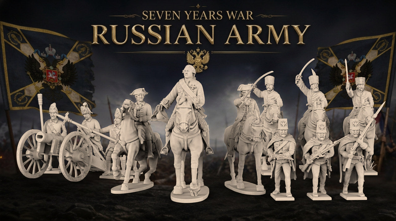 Battle Honours 3D approved Seven Years' War Russian army artwork. Colourised renders; figures supplied unpainted.