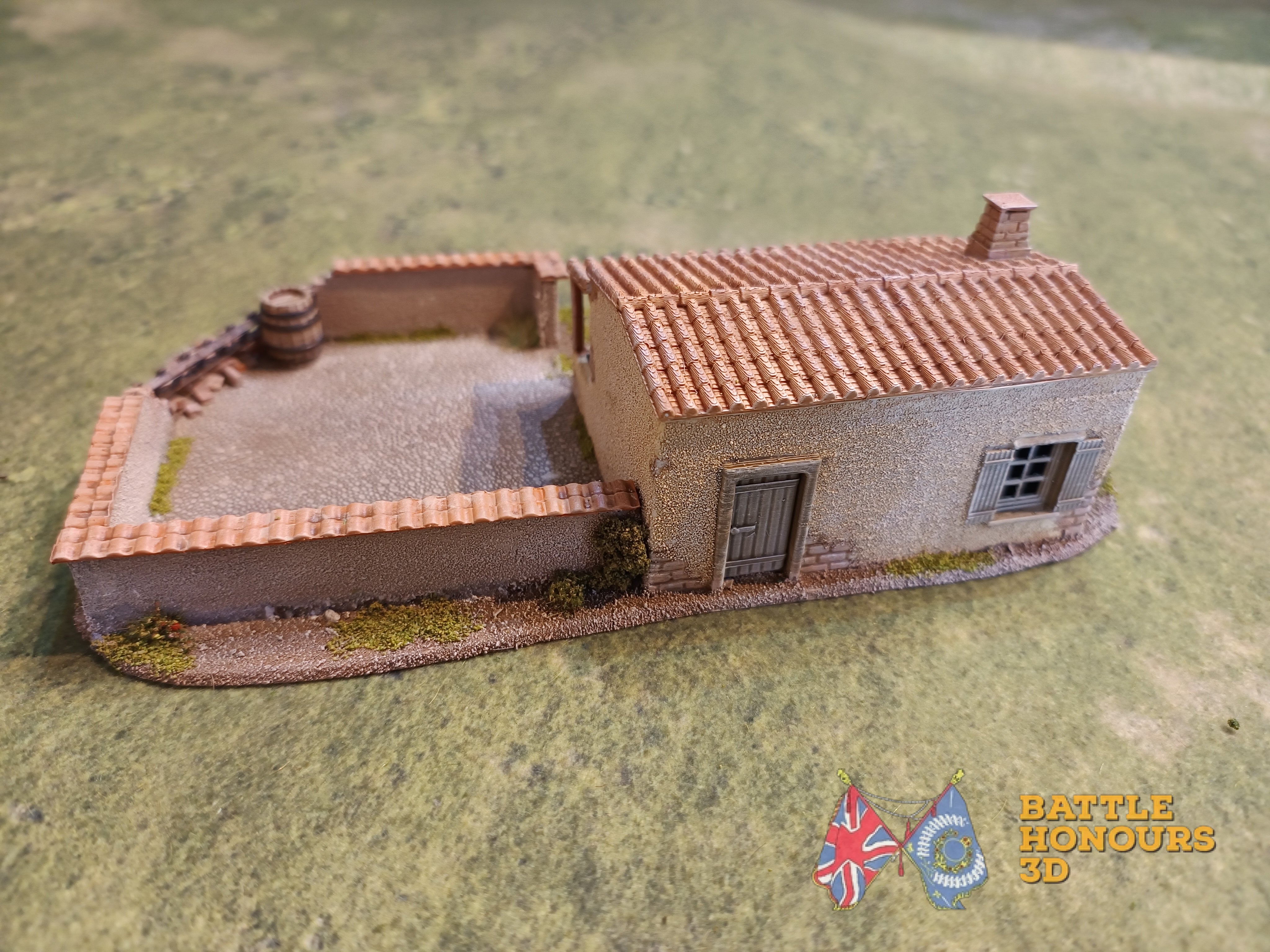 Painted historical Mediterranean village scenery showing the Battle Honours 3D terrain collection