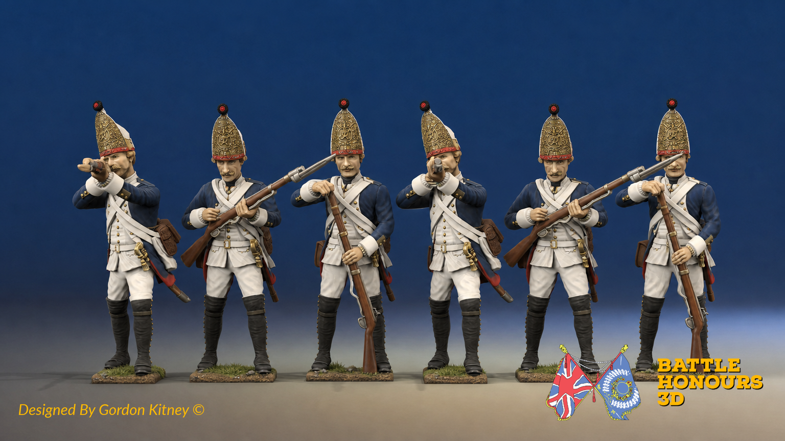 Colourised reference of Prussian Seven Years' War firing-line grenadiers from Battle Honours 3D