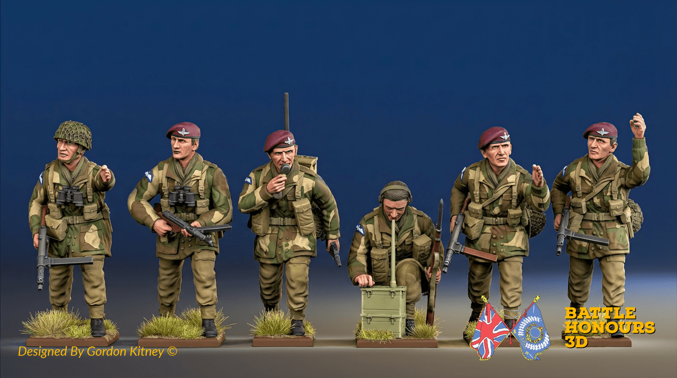 Colourised British World War II figures representing the Battle Honours 3D WWII range