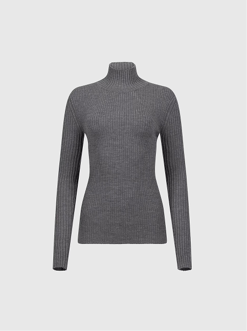 High Neck Jumper In Grey Melange