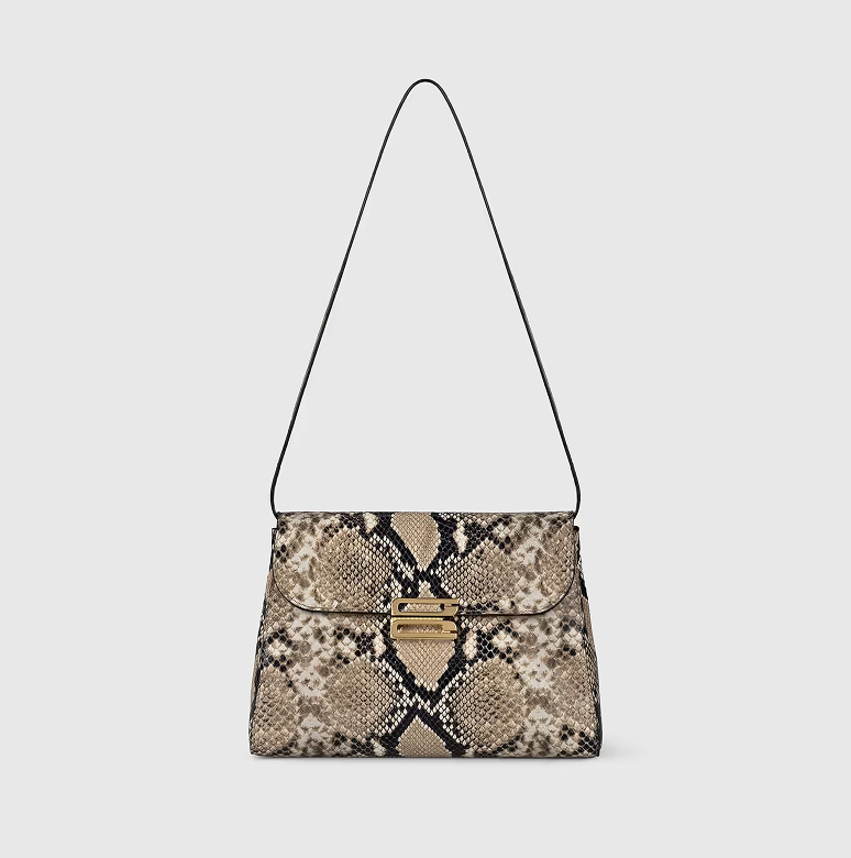 Dorian Trapeze Bag Natural Brown Snake Print Leather