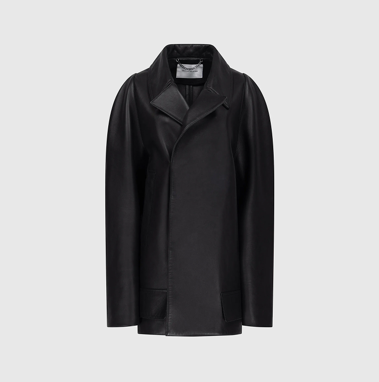 Leather Pea Coat In Black