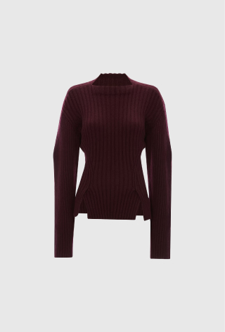 Ribbed Jumper In Dark Burgundy