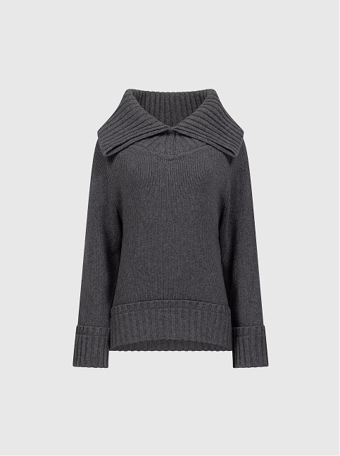 Wide Collar Jumper In Dark Grey