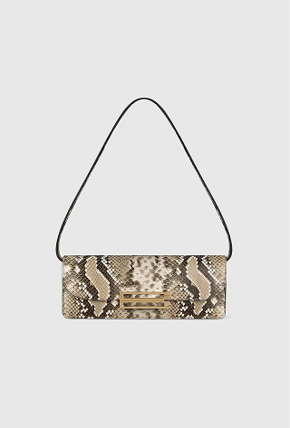 Dorian East-West Clutch Natural Brown Snake Print Leather