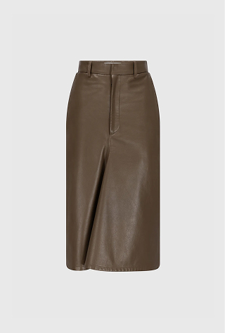 Kick Detail Leather Skirt In Brown