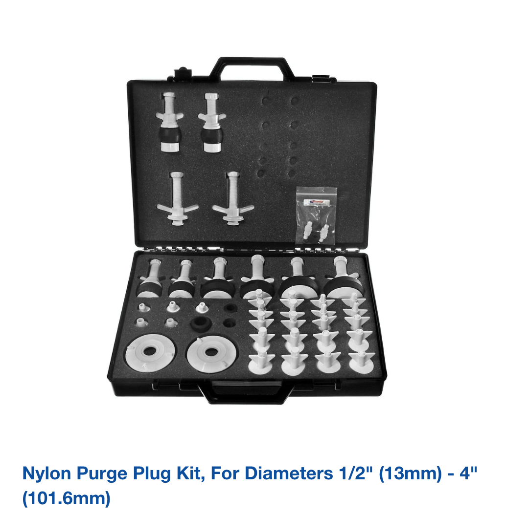 Nylon Purge Plug Kit, For Diameters 1/2" (13mm) - 4" (101.6mm)