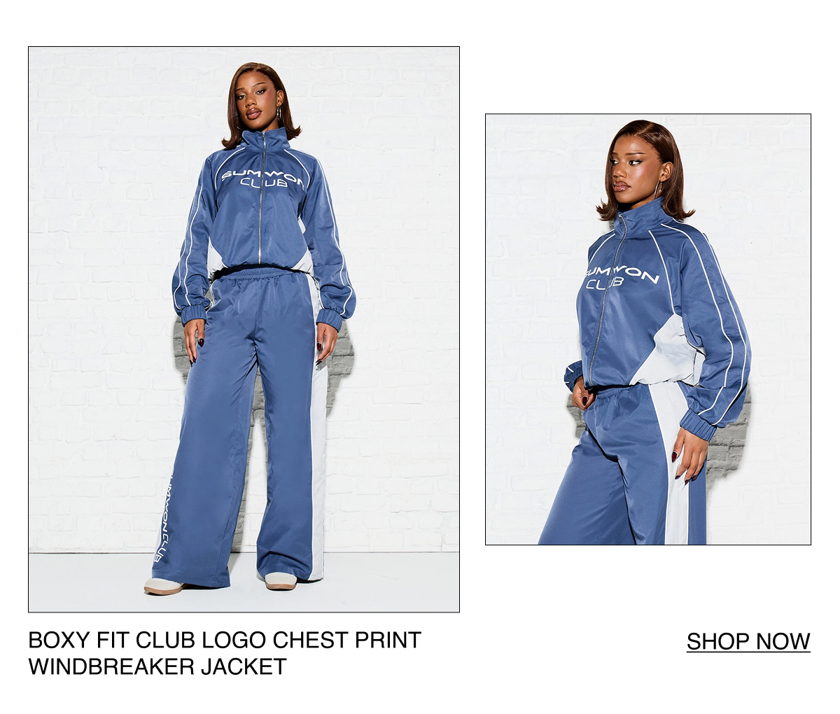 BOXY FIT CLUB LOGO CHEST PRINT  WINDBREAKER JACKET