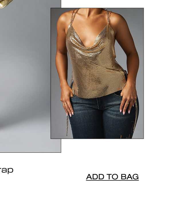 Gold Metallic Mesh Chain Strap  Cowl Neck