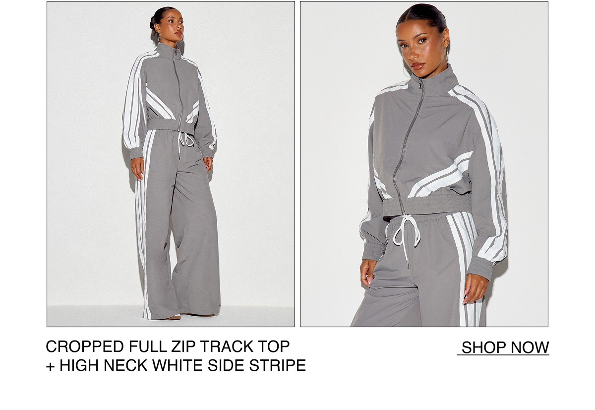 CROPPED FULL ZIP TRACK TOP + HIGH NECK WHITE SIDE STRIPE