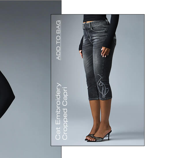cat embroidery cropped capri