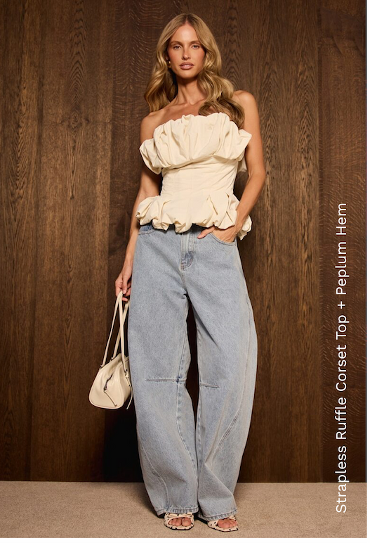 Strapless Ruffle Corset Top + Peplum Hem