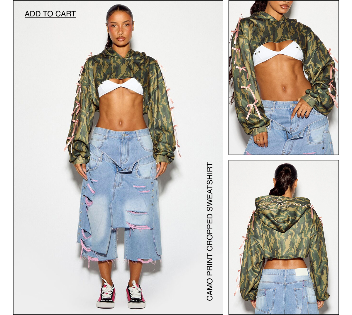 CAMO PRINT CROPPED SWEATSHIRT